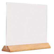 COM-T康太 三角木座壓克力立牌 T型橫式 桌面菜單展示架 促銷海報立牌 木質底座穩固耐用, A4, 1個