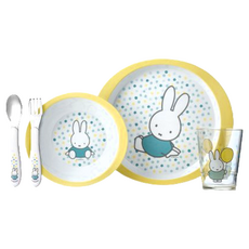 MEPAL 兒童餐具5件組 荷蘭設計童趣插圖美耐皿-附盤碗杯叉匙, 繽紛米飛兔, 餐盤*2+杯子+湯匙+叉子, 1組