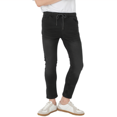 CARET 男款 彈性綁帶九分牛仔褲, 30, 黑色