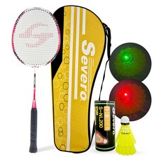 Severo 碳纖維羽球拍 Carbon Power 5 Mini 1支 + 夜光羽球 2顆 組, 1套, 單品