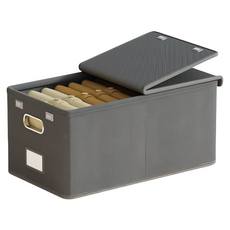 Couselect 陽離子可折疊連體蓋衣物收納箱/衣櫃整理箱/衣褲分類收納盒, 1個, 深灰色