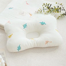 Malolotte 嬰幼兒印花低款凹槽枕, 1個, 恐龍咆哮 白色