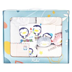 PUKU 藍色企鵝 月光柔柔親膚禮盒 肚衣 + 手套 + 手帕 x 2 + 澡巾 + 吊飾 x 2 + 幼兒枕 + 浴巾