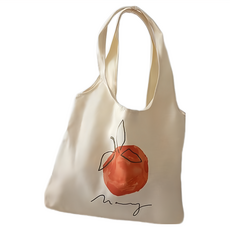 E.City 塗鴨風水果圖案單肩提袋 帆布 提把高約26cm, 36 x 32 x 8cm, 清新橙