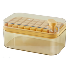 Mass 一鍵脫冰按壓式大容量製冰盒 快取矽膠冰格附蓋儲存盒, 1組, 黃色, 23.8 x 13.5 x 10.9cm