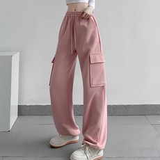 HL030抽繩口袋工裝休閒長褲，粉色, 均碼