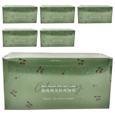 SHIMOYAMA 抽取式櫻桃印花風一次性抹布/懶人抹布 42 x 30cm, 30條, 6盒