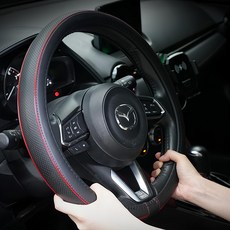 ANBORTEH 安伯特 純正牛皮方向盤套 止滑/高耐磨/高韌性/透氣吸汗 捍衛戰士, 黑底/紅邊