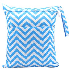 防水雙層雙拉鍊 加大 藍白波紋 旅行收納包