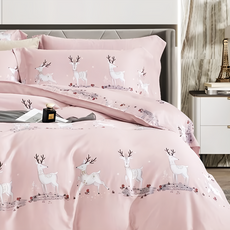 夢鹿 60支100%純天絲TENCEL 全鋪棉四件組 - 高規格面料 親膚裸睡新體驗, 床包152 x 188cm 被套182 x 212cm 枕套47 x 45cm, 被套 + 床墊套 + 枕套組