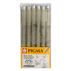 SAKURA 櫻花 PIGMA MICRON 代針筆 6支套裝 適合描線、插畫、原稿創作, 黑色, 1盒