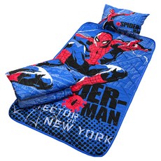 愛北鼻 幼兒園透氣網三件組, 2-8歲, 深藍蜘蛛人, 兒童寢具組, 枕頭33 x 45cm + 睡墊75 x 145cm + 涼被110 x 150cm