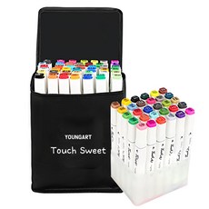 YOUNG ART 白筆管雙頭麥克筆 附布質收納套 + PP筆筒, 40色, 1組