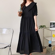 Blue Candy 翻領孕婦連身蛋糕裙，黑色，短袖，長118cm, F