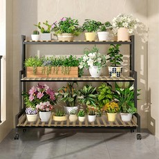 AOTTO 創意傢俱 日式可調節鋼架階梯花架 層高可調 穩固承重 移動滑輪, FT-102, 3層