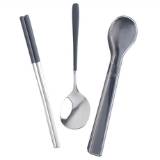 AXIS 艾克思 304不鏽鋼環保餐具組湯匙+筷子 (附收納盒), 霧面 + 不鏽鋼, 湯匙 + 筷子 + 餐具盒(20.2 x 4.1 x 2.4cm), 1組