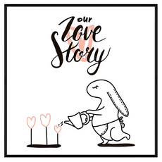菠蘿選畫所 Bunny love Our story 兔子澆花愛心掛畫, 40 x 40cm, 黑色, 1個