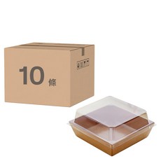 2號透明方型輕食盒-牛皮底+蓋 10條 規格13.5x12.5x3.5CM/14x14.5x3.5CM 耐熱溫度70度C, 50個