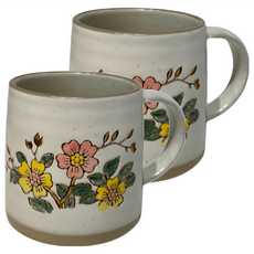 JUST HOME 芸語手繪陶瓷馬克杯 2件組 420ml, 花卉圖案, 1組