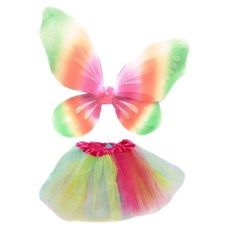 摩達客 兒童款 COSPLAY派對 浪漫蝴蝶翅膀仙子裝二件組合 (鬆緊帶彩色紗裙+翅膀), 裙長27cm + 腰圍44cm + 翅膀 52 x 40cm, 綠粉彩
