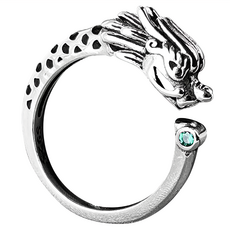 財神小舖 祥龍旺運戒指, 925純銀 戒指面寬約0.5cm 可調整式戒圍, RS-041