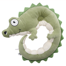 Acumo Bebe 動物造型兒童防側翻枕, 涼爽網狀材質, velboa布料, 52 x 63cm, 綠色鱷魚