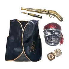 MODACore 摩達客 萬聖派對裝扮 ..., 面具(20 x 16cm) + 背心(38 x 36cm) + 望遠鏡(18 x 2.5cm) + 復古槍(38 x 9cm) + 羅盤(6 x 12.5cm), 兒童小海盜骷髏, 1組