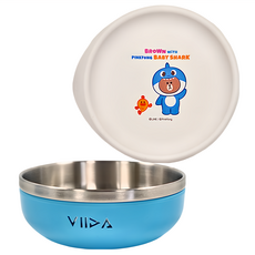 VIIDA 熊大和碰碰狐鯊魚寶寶抗菌不鏽鋼餐碗，安全無毒，BPA Free, 寶貝藍, 1組