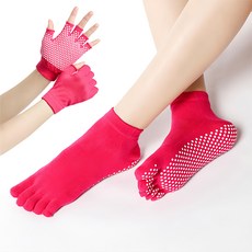 PORA BELLA 瑜珈手套普拉提襪健身套組 YS001, 全指紅色, 1組