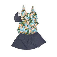 Loveteen 二件式褲連裙泳衣 抗UV 抗氯, 大, 黑色系 幾何圖騰