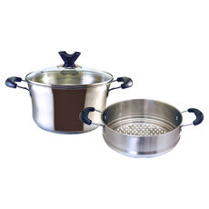 SUNB.W 秦博士 304不鏽鋼日式雙層湯蒸鍋(A099), 湯鍋蒸鍋可重疊收納不占空間, 20.8cm, 1個