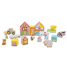 New Classic Toys 寶寶積木農場疊疊樂 天然木材與無毒塗料, 28件, 1組