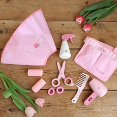 Mother garden 木製理髮師套組 角色扮演玩具 適合3歲以上兒童, 1組, 粉紅色