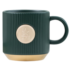 Mass 生活好物 北歐簡約保溫陶瓷馬克杯 鍍金綠 線條設計, 1個