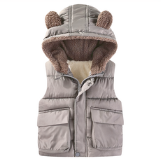 兒童款秋冬羽絨熊耳朵連帽背心外套, 100-150碼, 110碼, 灰色