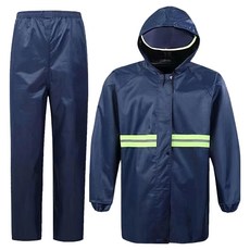 AHOYE 超強防水安全反光條兩件式防風拉鍊雨衣 雨衣 + 雨褲 藏青, 1組