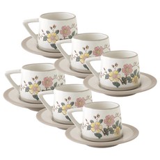 JUST HOME 花絮語陶瓷咖啡杯盤6件組 5742-02 280ml, 1組, 白色