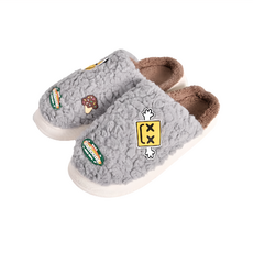 KM 生活 毛絨包頭保暖增高厚底雲朵室內家居拖鞋 - 可愛粉/質感灰, 44~45