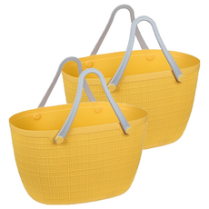 多用置物提籃-小, 買菜籃/購物籃/髒衣籃/收納籃, 編織四色, 尺寸30x19x16cm, 顏色隨機, 2個