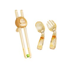 PPSU兒童學習餐具 附多階段學習筷/收納盒 PPSU材質 耐高溫水煮, 湯匙 + 叉子 + 筷子, 咖啡色, 1組