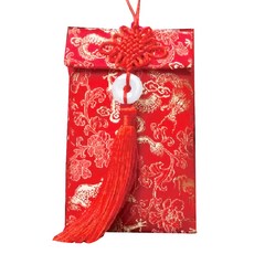 吉祥福氣New錦緞布藝紅包袋 直款玉珮, 4個