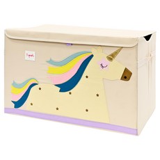 3 sprouts 優雅造型大型玩具收納箱 棉帆布製成 防污耐用 大容量可折疊收納, 61 x 37 x 38cm, 獨角獸, 1個