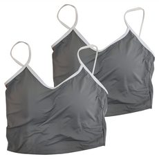 冰絲吊帶帶胸墊背心 Set 2件 含胸墊（不可拆） 棉+聚酯纖維, F, 灰