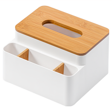 實木衛生紙收納盒 PS+楠竹材質, 優雅白, 1個