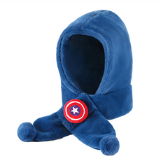 MARVEL 漫威 CAPTAIN AMERICA 美國隊長 兒童款絨毛保暖圍巾帽 圍脖帽 - 100% 聚酯纖維, 90cm