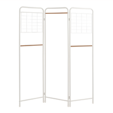 韓系屏風掛衣架, 可傾斜折疊展開, 網格收納, 適合工作室和小空間居家使用, L(160 x 120 x 1.9cm), 白色