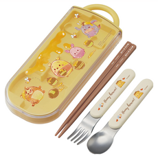 Skater 銀離子餐具3件組, 筷子 + 叉子 + 湯匙 + 收納盒, 維尼UFUFY, 1組