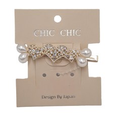 CHIC CHIC 日本造型壓夾 三心珍珠, 三心珍珠 金色 + 白色