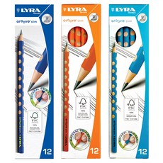 LYRA groove slim 三角洞洞鉛筆 細款 12入裝, 皇室藍 + 南瓜橘 + 土耳其藍, 3盒