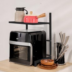 The Look GROCERIES STORAGE 多功能雙層廚房置物架 固定款 廚房收納好幫手, 黑, 1個, 58 x 36 x 32.5cm